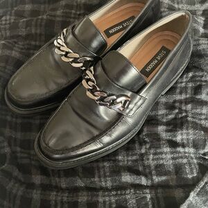 Steve Madden Black Leather Loafers with Silver Chain